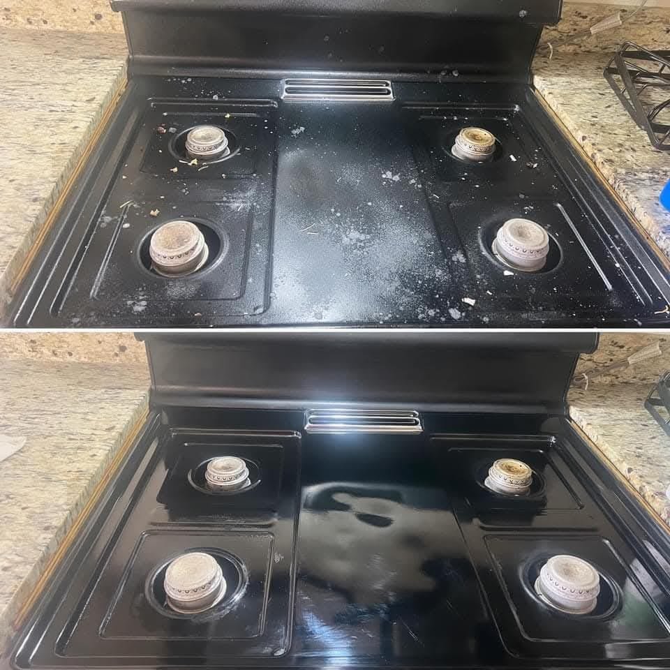 Stovetop before and after cleaning